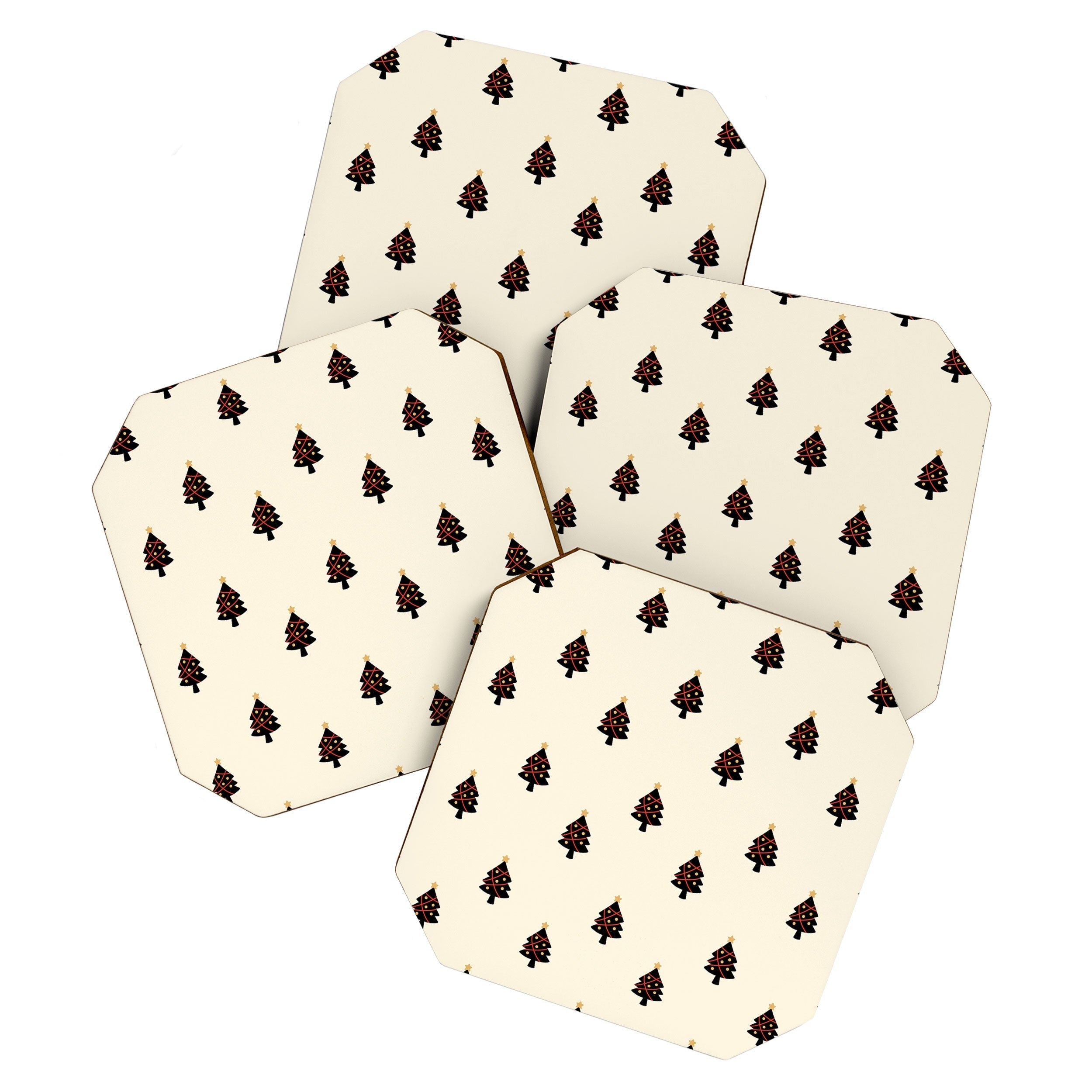 Design by Spark Black And Gold Christmas Tree Coaster Set