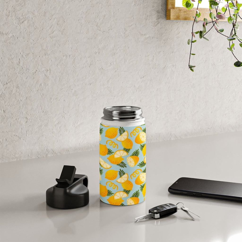 Jessica Molina Lemon Pattern on Sky Blue Water Bottle