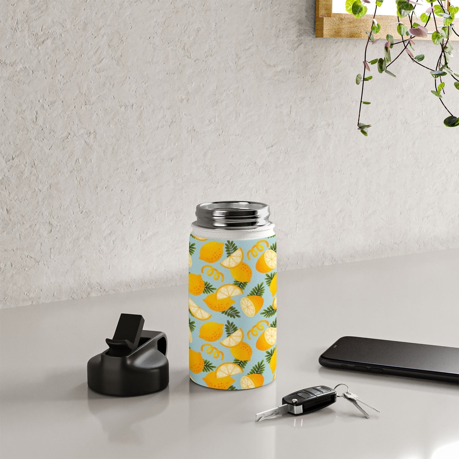 Jessica Molina Lemon Pattern on Sky Blue Water Bottle