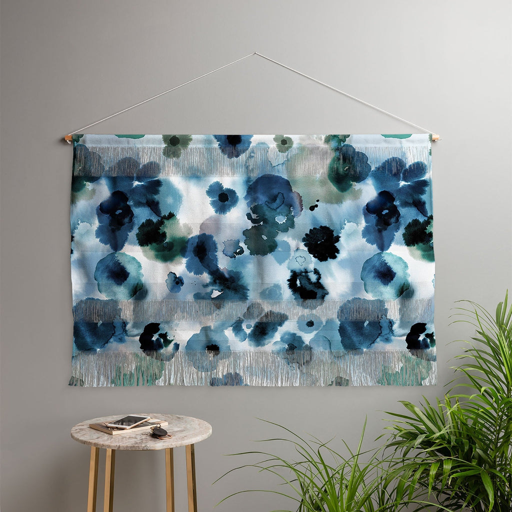 Ninola Design Botanic Retreat Ombre Abstract Watercolor Flowers Blue Navy Wall Hanging Landscape