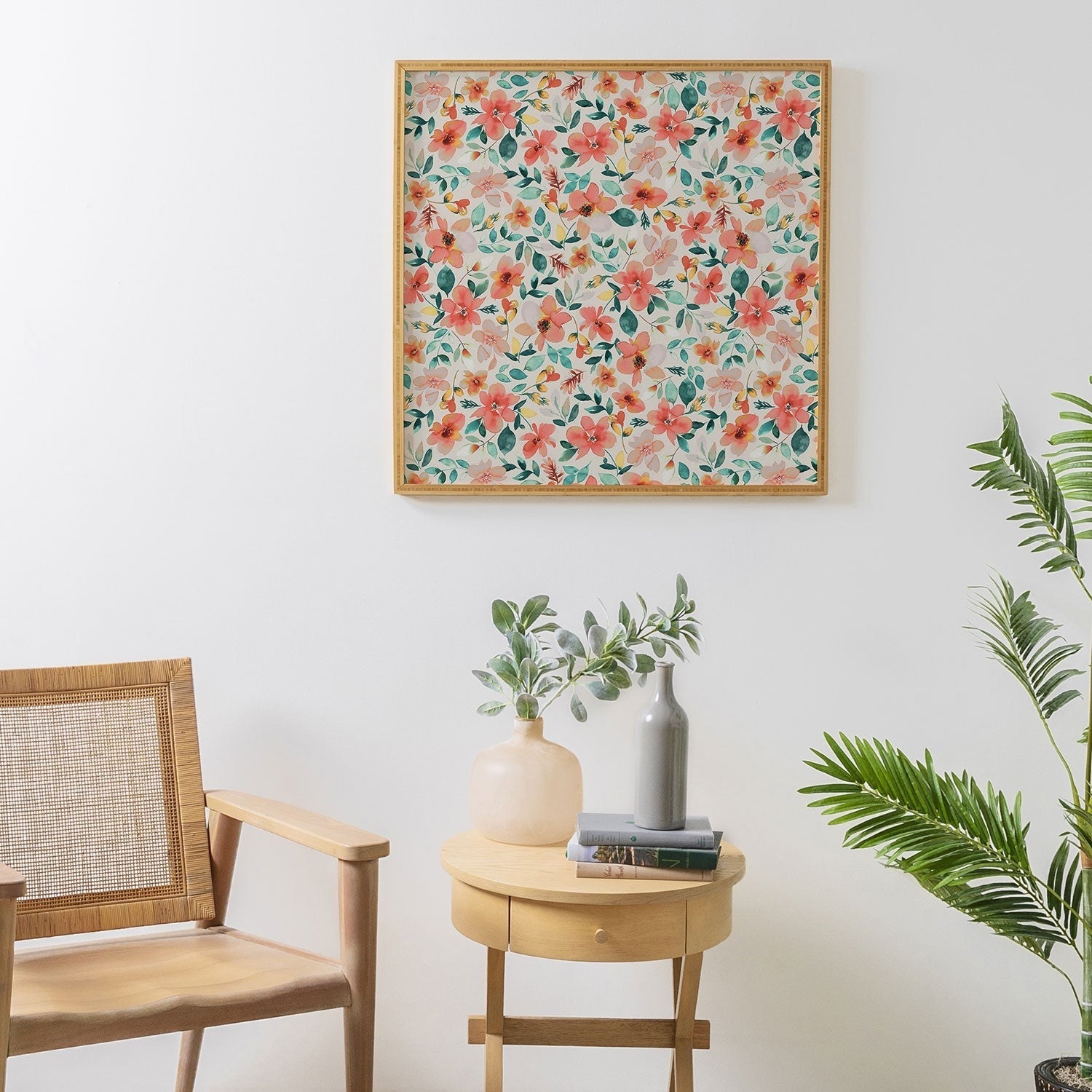 Ninola Design Botanic Retreat Tropical Whimsical Flowers Coral Green Framed Wall Art