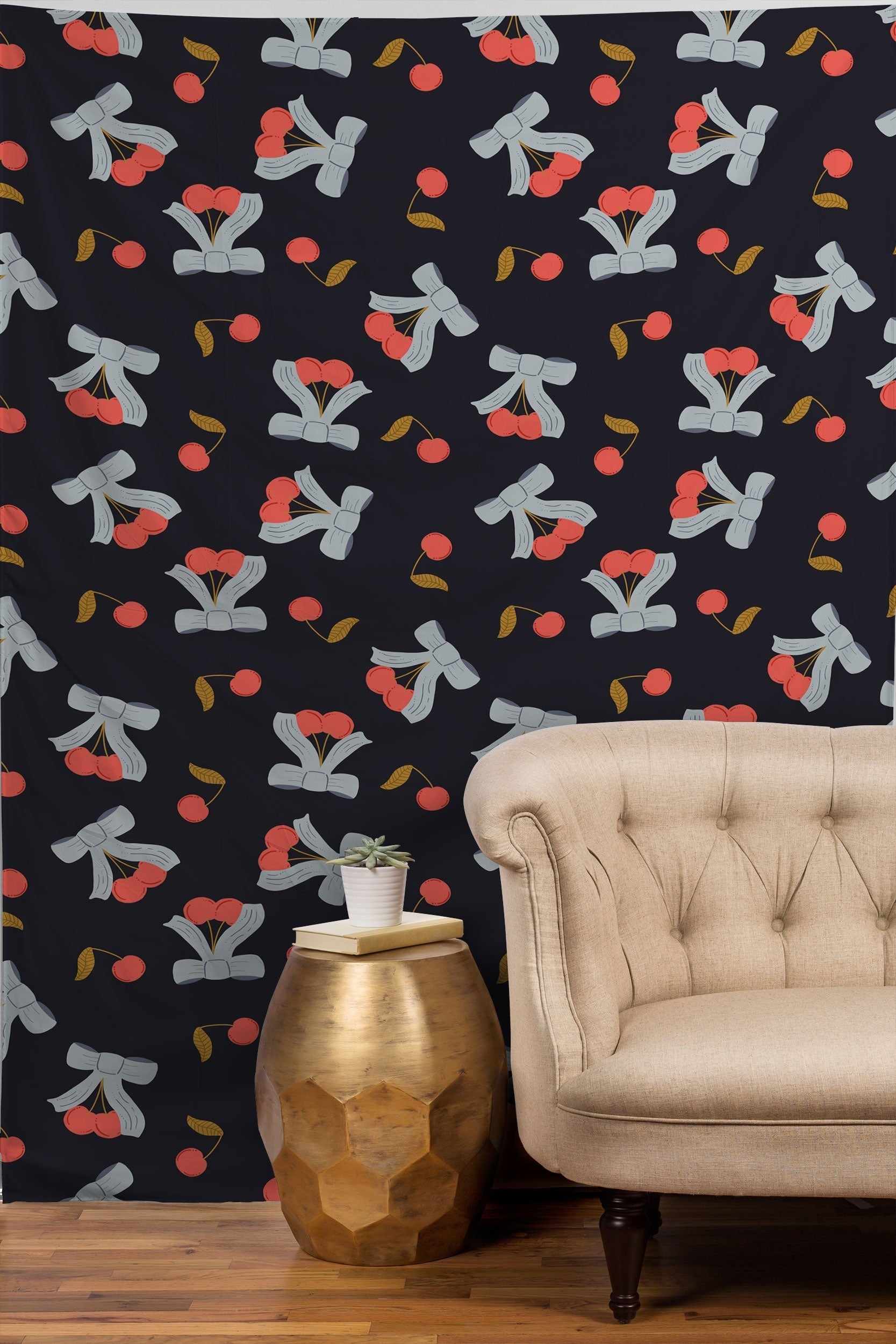 Jennifer Labre Cherries and Bows Tapestry