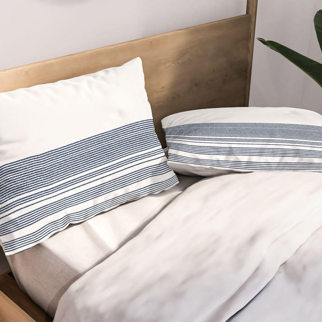 Kierkegaard Design Studio organic stripes naut navy blue and white Pillow Shams