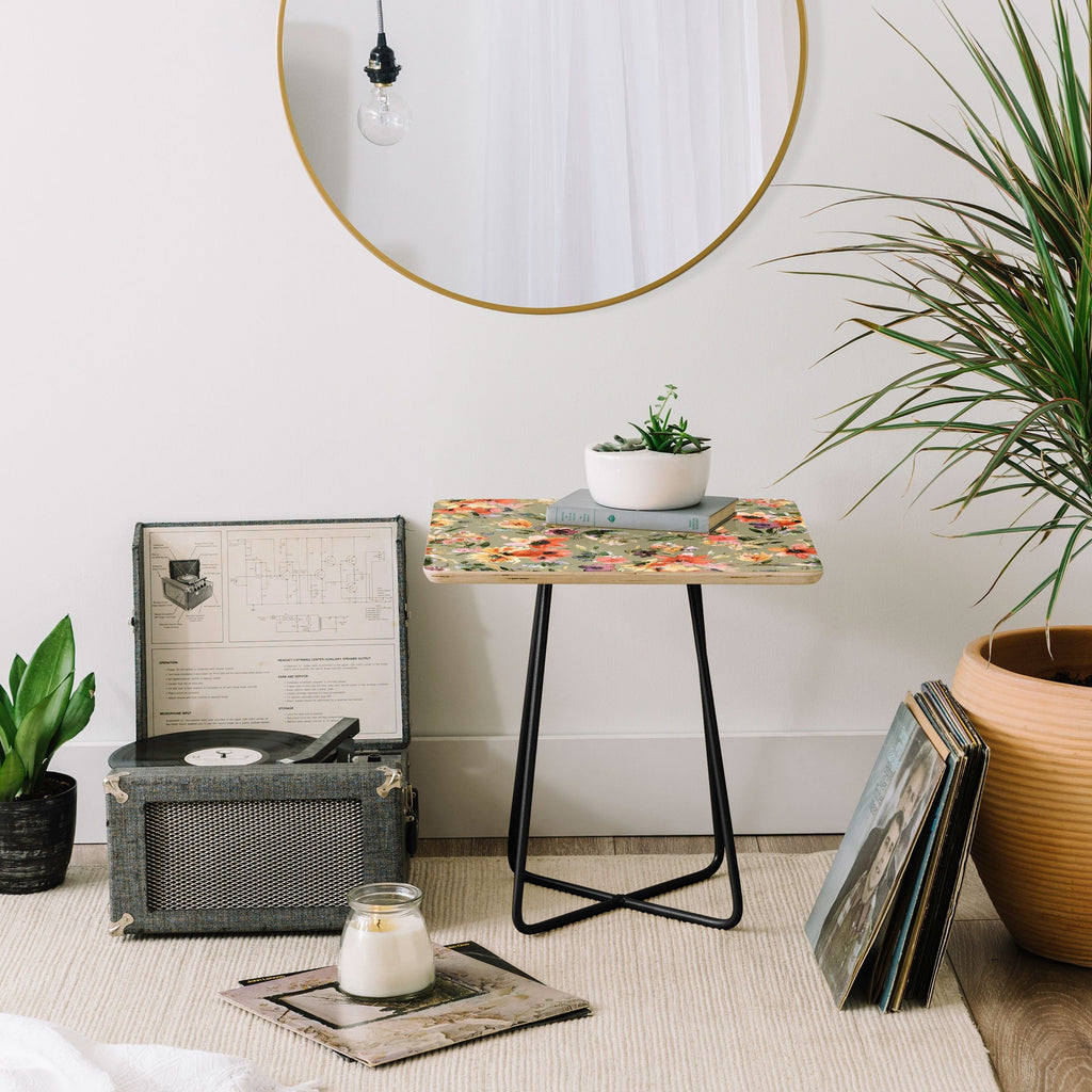 Ninola Design Botanic Retreat Painterly Tropical Flowers Sage Green Side Table
