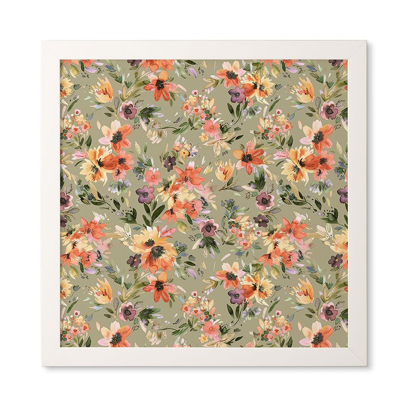 Ninola Design Botanic Retreat Painterly Tropical Flowers Sage Green Framed Wall Art