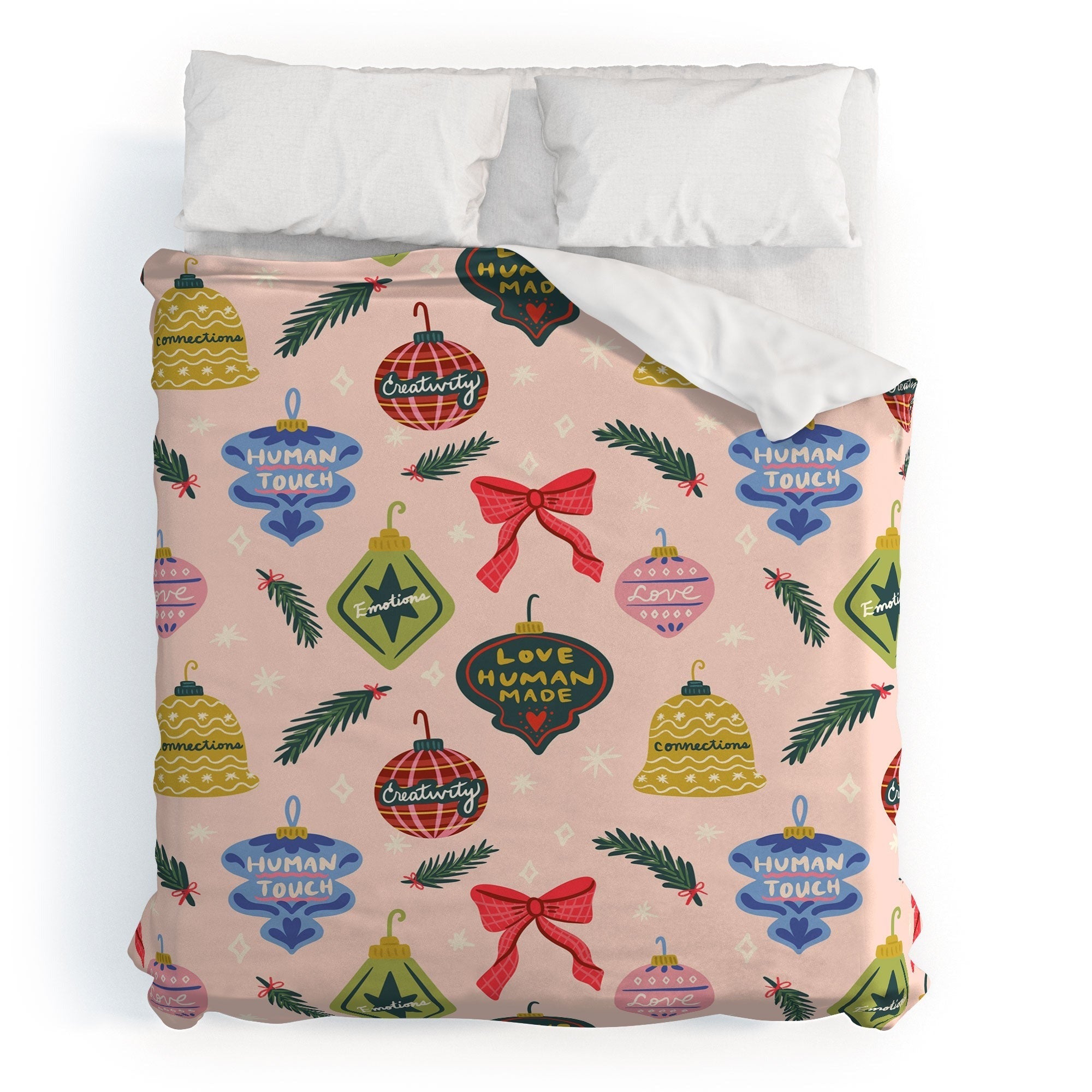 Design by Spark Love Human Made Christmas Ornaments Duvet Cover
