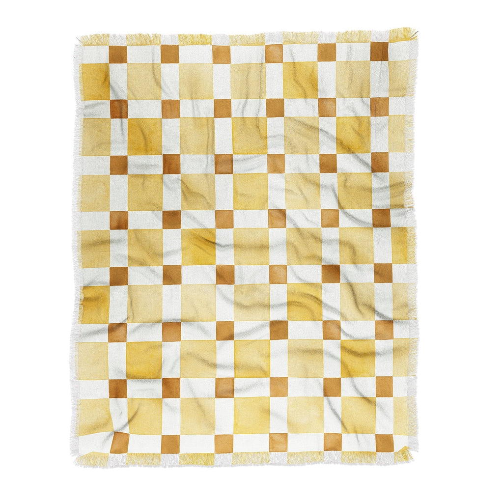Ninola Design Everyday Artifact Checker Mosaic Tiles Geometry Yellow Throw Blanket