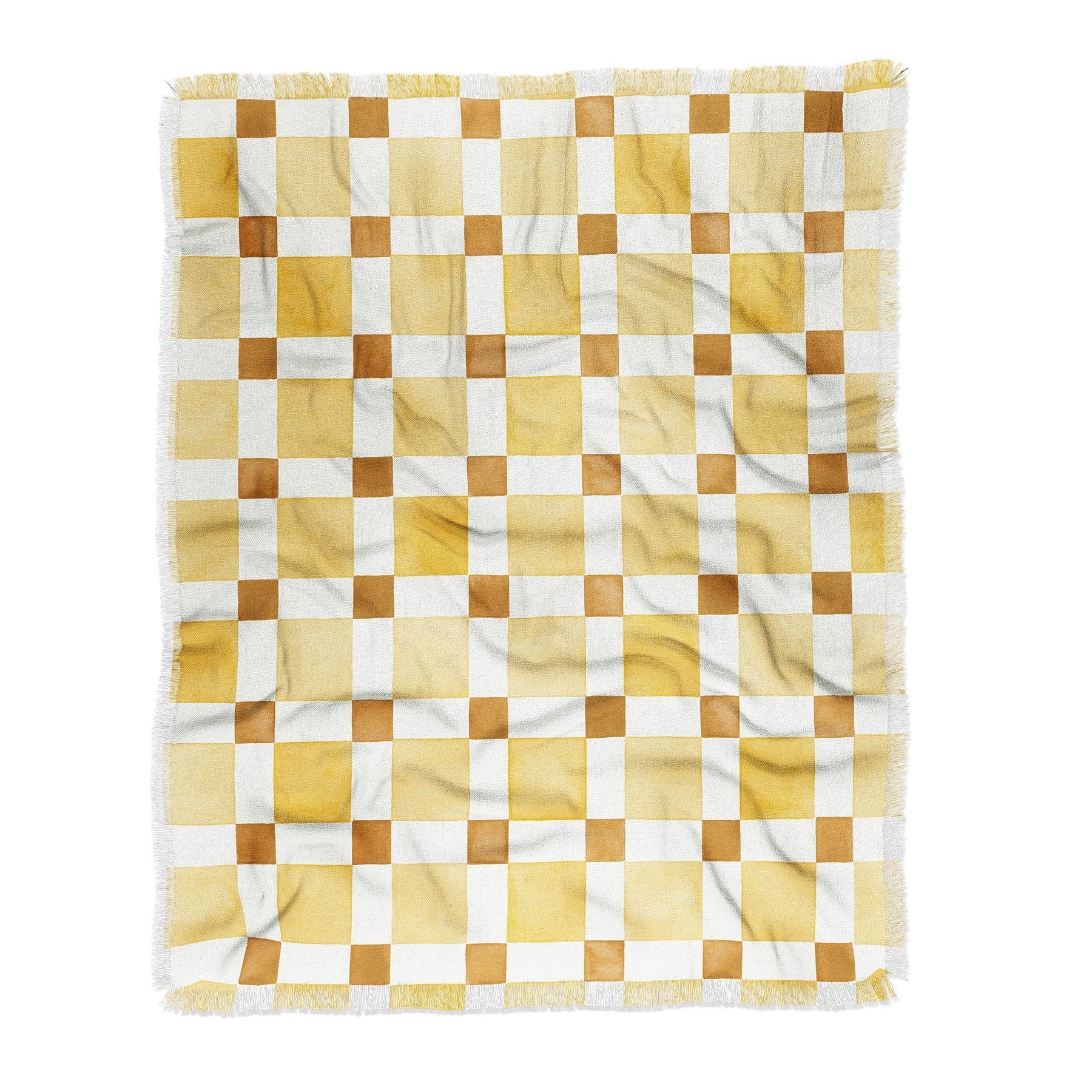 Ninola Design Everyday Artifact Checker Mosaic Tiles Geometry Yellow Throw Blanket