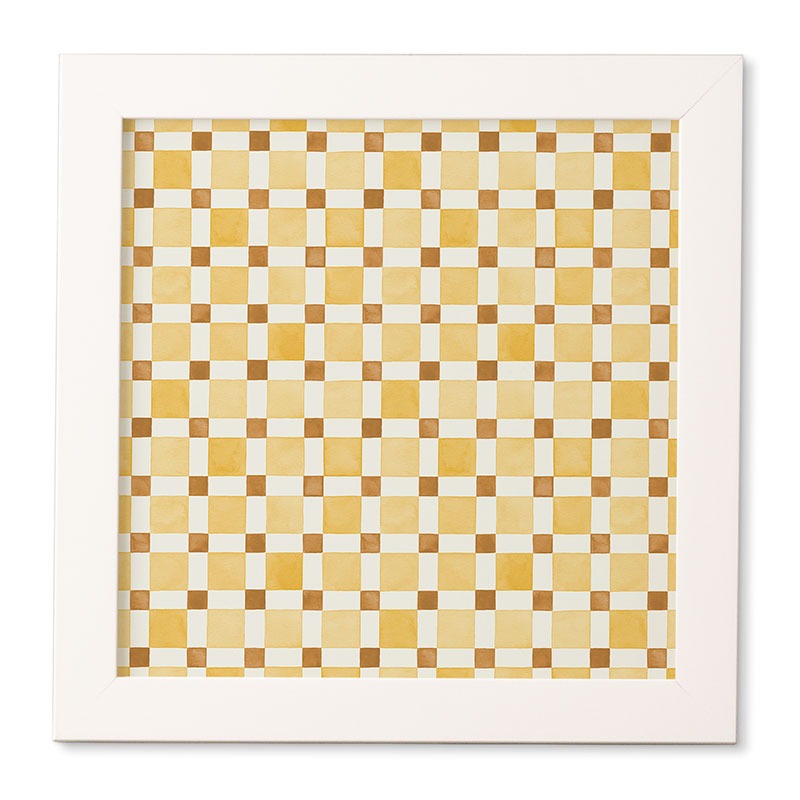 Ninola Design Everyday Artifact Checker Mosaic Tiles Geometry Yellow Framed Wall Art