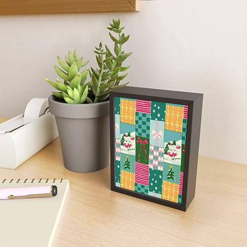LouBruzzoni Cozy Christmas Patchwork Framed Mini Art Print