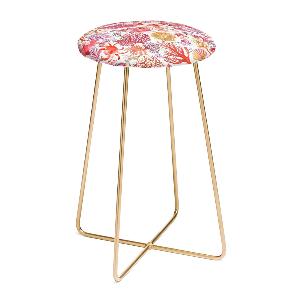 Ninola Design Botanic Retreat Coral Reef Crab Lobster Red Counter Stool