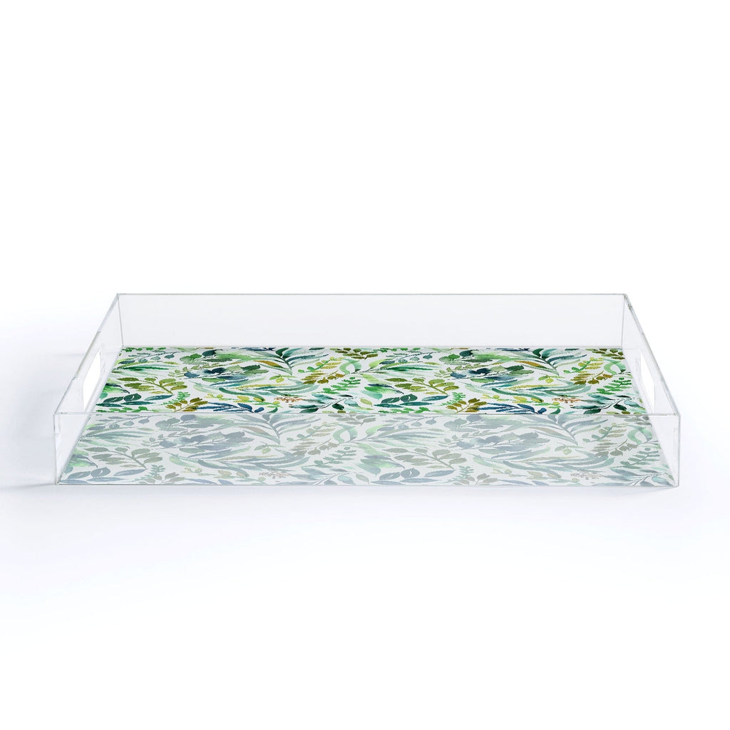 Ninola Design Botanic Retreat Loose Botanical Leaves Watercolor Green Acrylic Tray