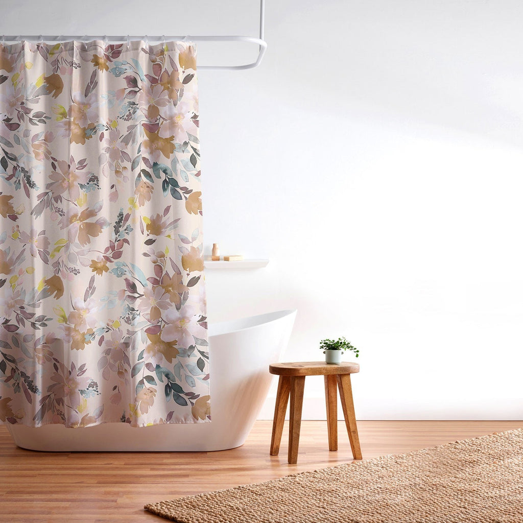 Ninola Design Botanic Retreat Floral Oleander Whimsical Soft Pink Shower Curtain