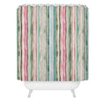 Ninola Design Botanic Retreat Watercolor Stripes Green Orange Red Shower Curtain