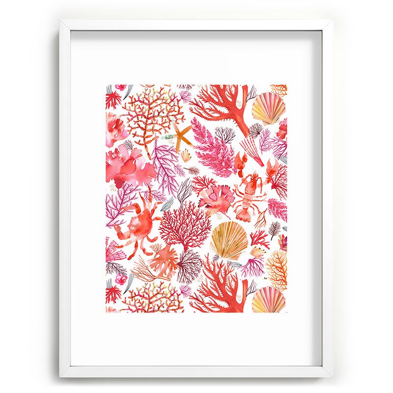 Ninola Design Botanic Retreat Coral Reef Crab Lobster Red Recessed Framing Rectangle