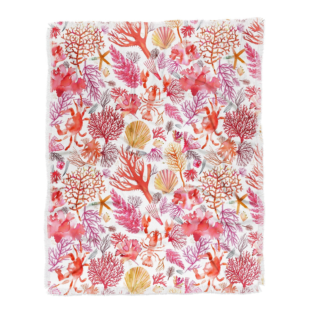 Ninola Design Botanic Retreat Coral Reef Crab Lobster Red Throw Blanket