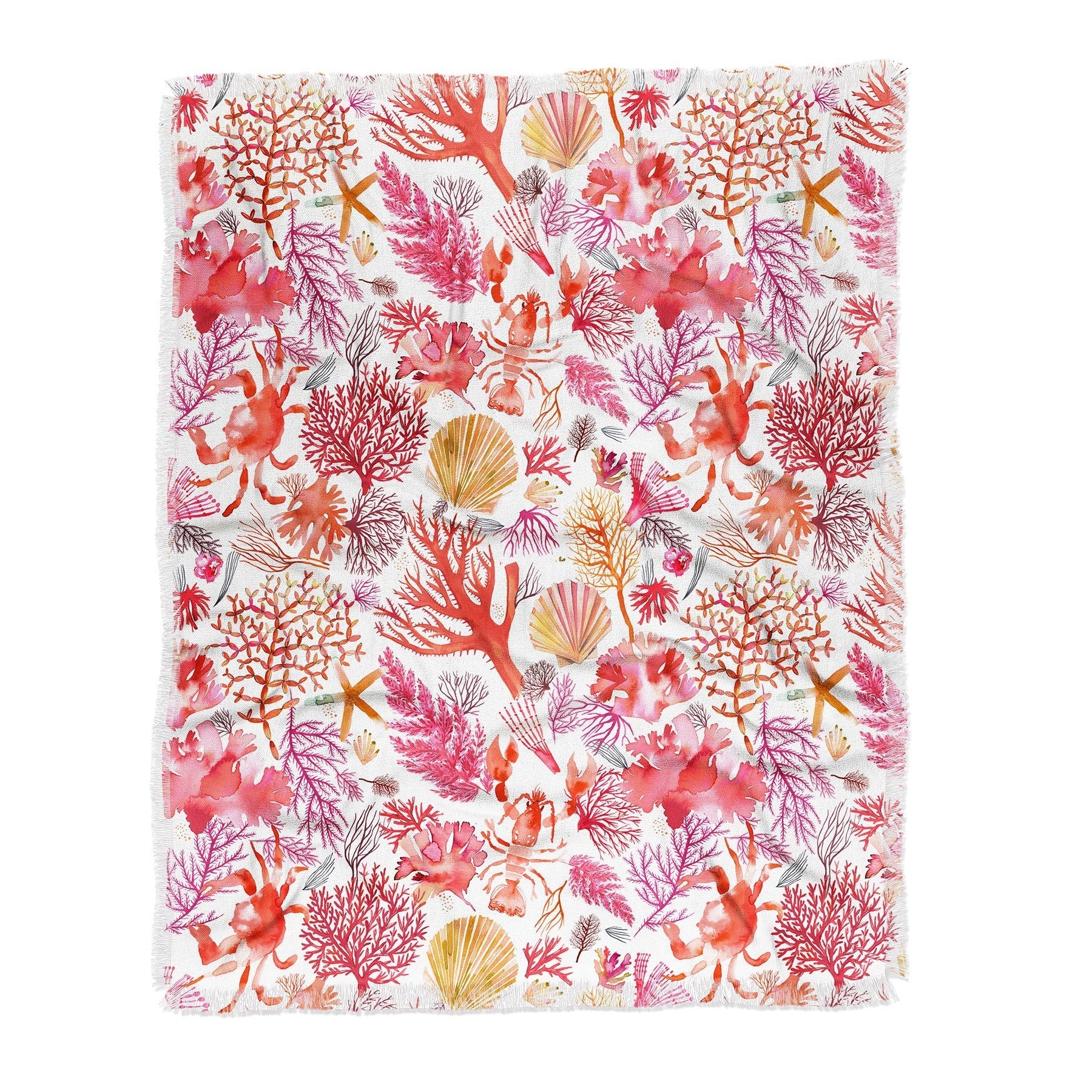Ninola Design Botanic Retreat Coral Reef Crab Lobster Red Throw Blanket