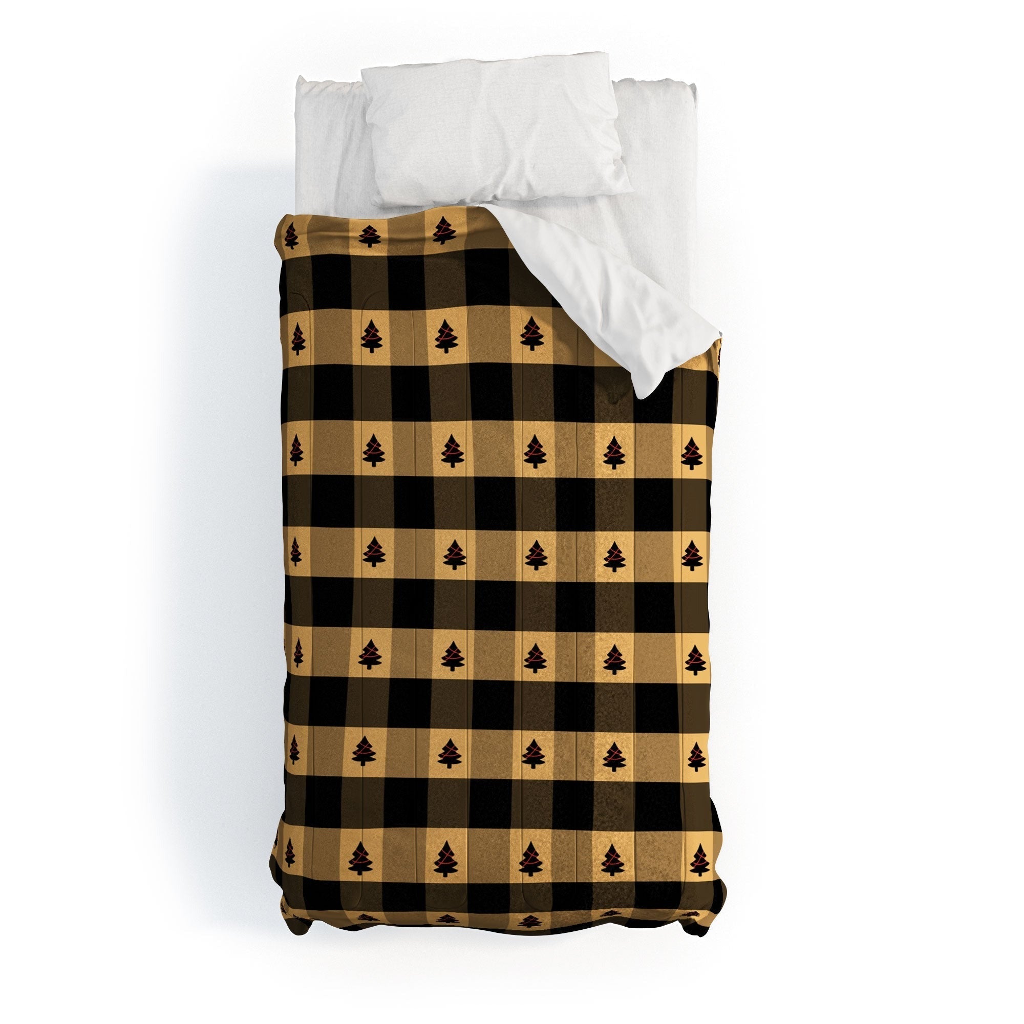 Design by Spark Black Gold Tree Tree Gingham Comforter