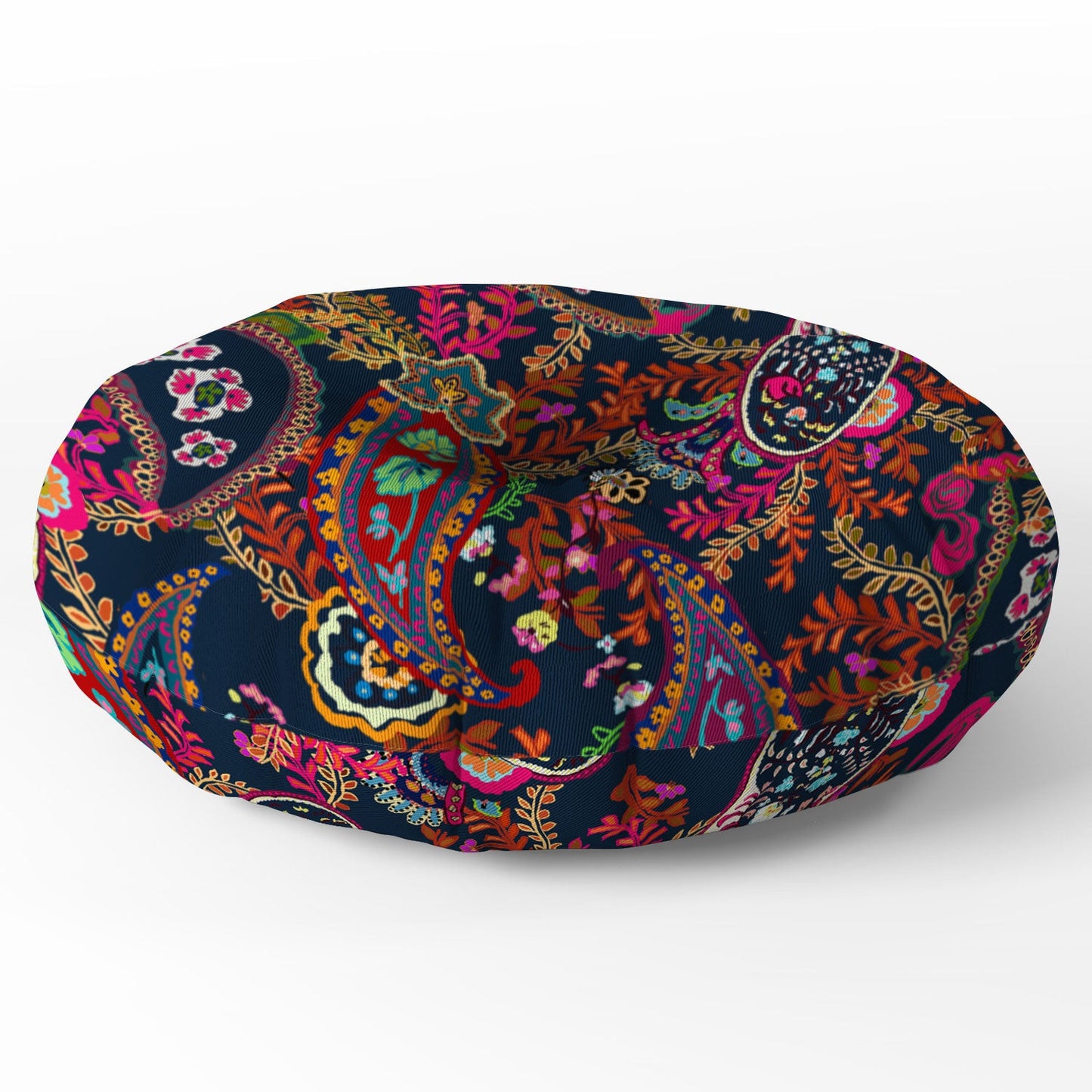 Rachelle Roberts Boho Paisley Navy Floor Pillow Round
