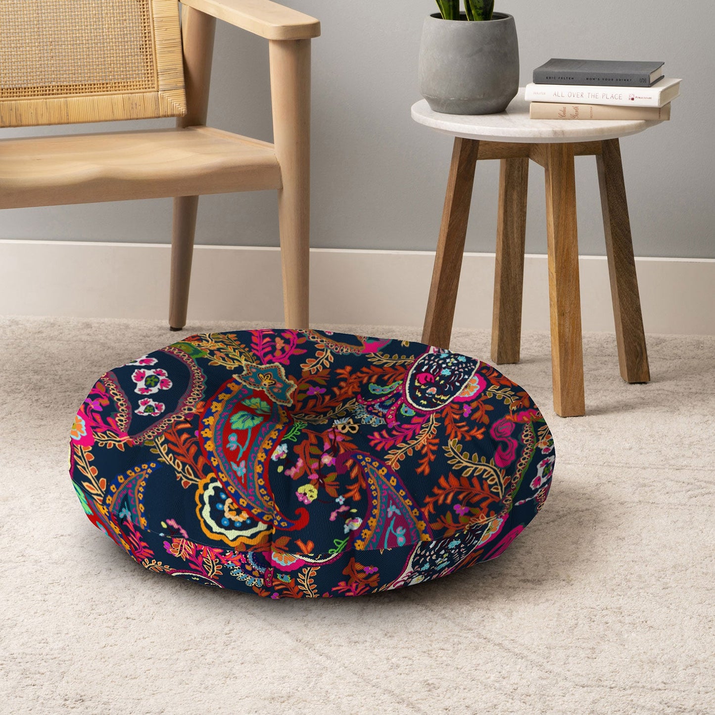 Rachelle Roberts Boho Paisley Navy Floor Pillow Round