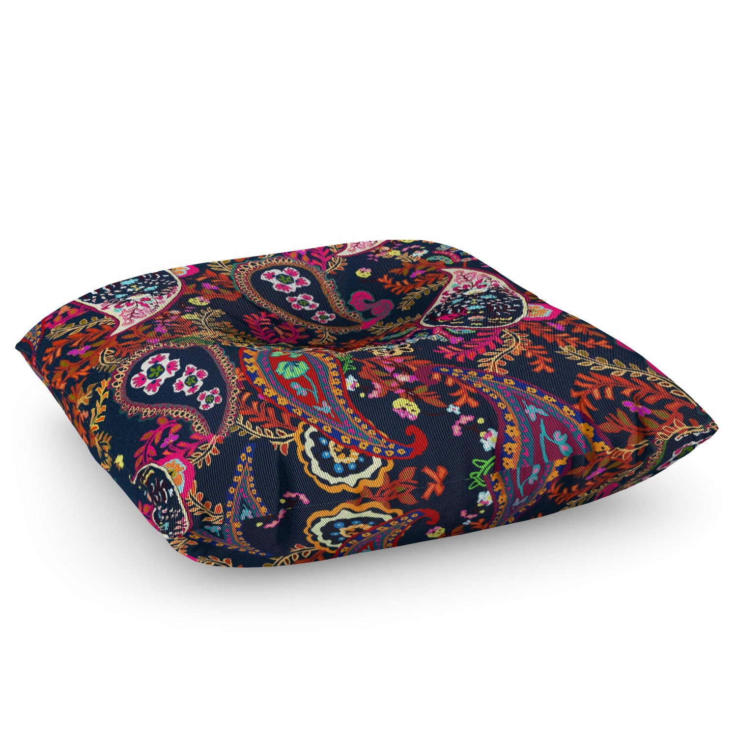 Rachelle Roberts Boho Paisley Navy Floor Pillow Square