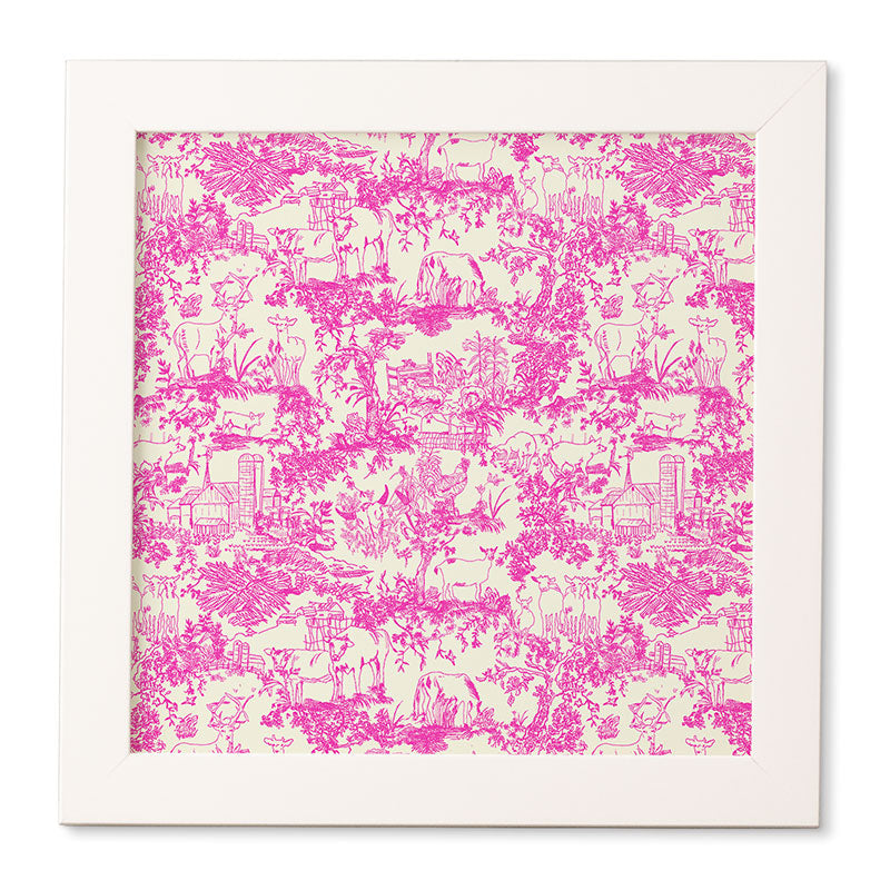 Rachelle Roberts Farm Land Toile In Pink Framed Wall Art