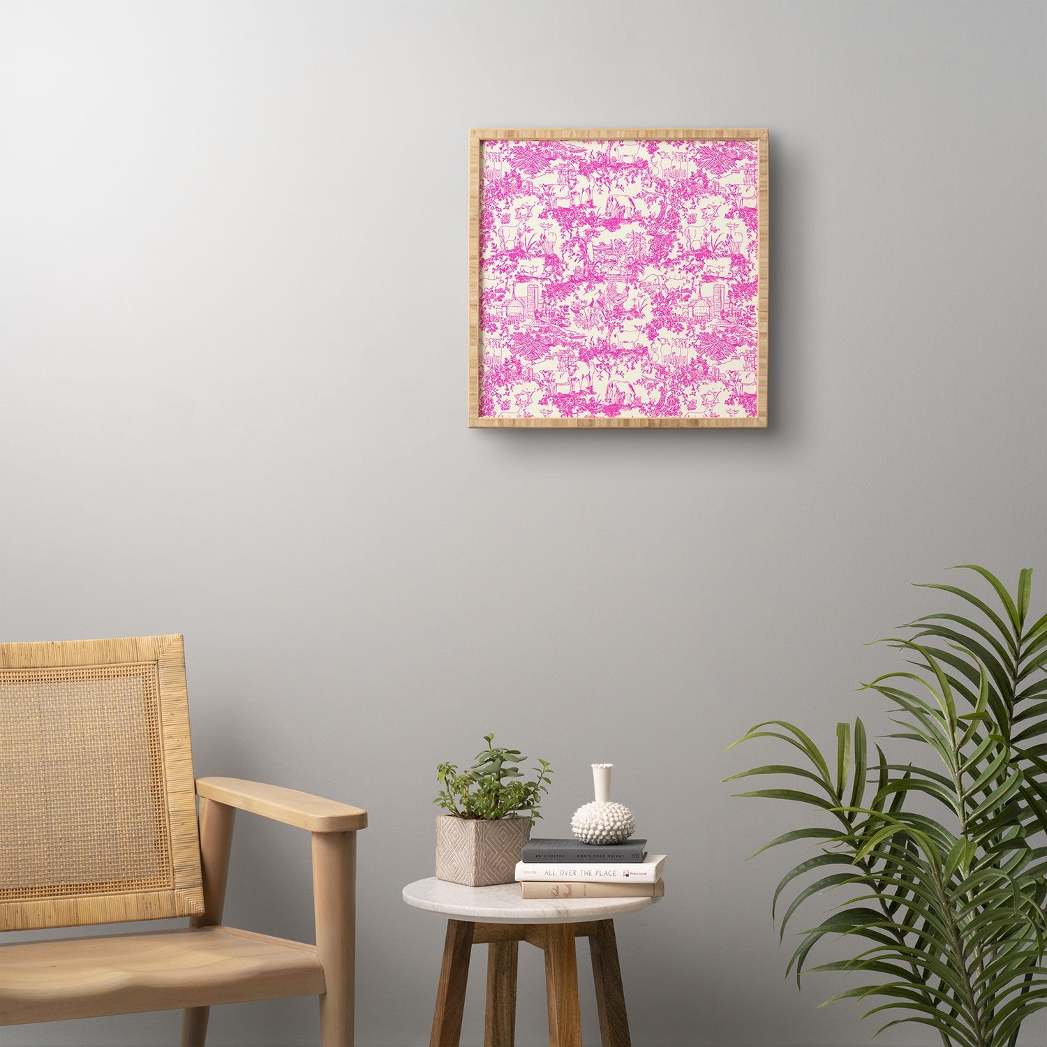 Rachelle Roberts Farm Land Toile In Pink Framed Wall Art
