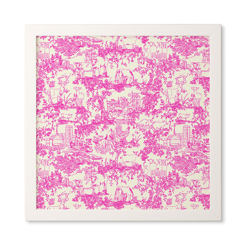 Rachelle Roberts Farm Land Toile In Pink Framed Wall Art