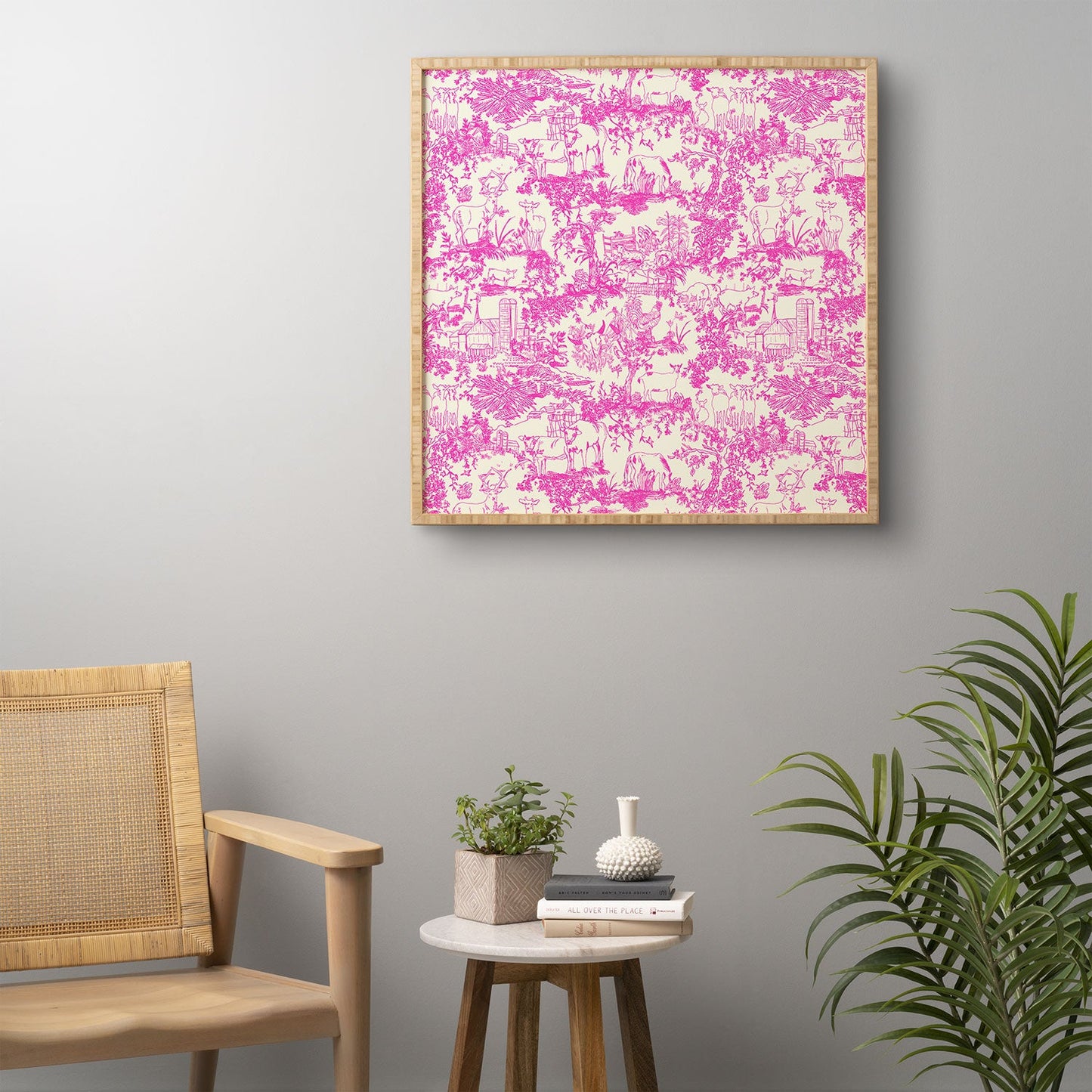 Rachelle Roberts Farm Land Toile In Pink Framed Wall Art