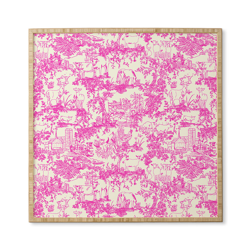 Rachelle Roberts Farm Land Toile In Pink Framed Wall Art
