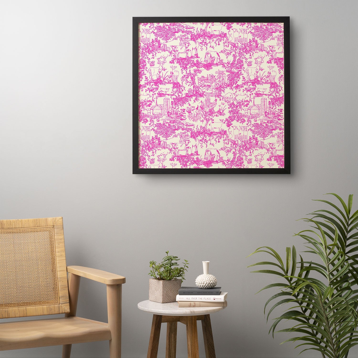 Rachelle Roberts Farm Land Toile In Pink Framed Wall Art