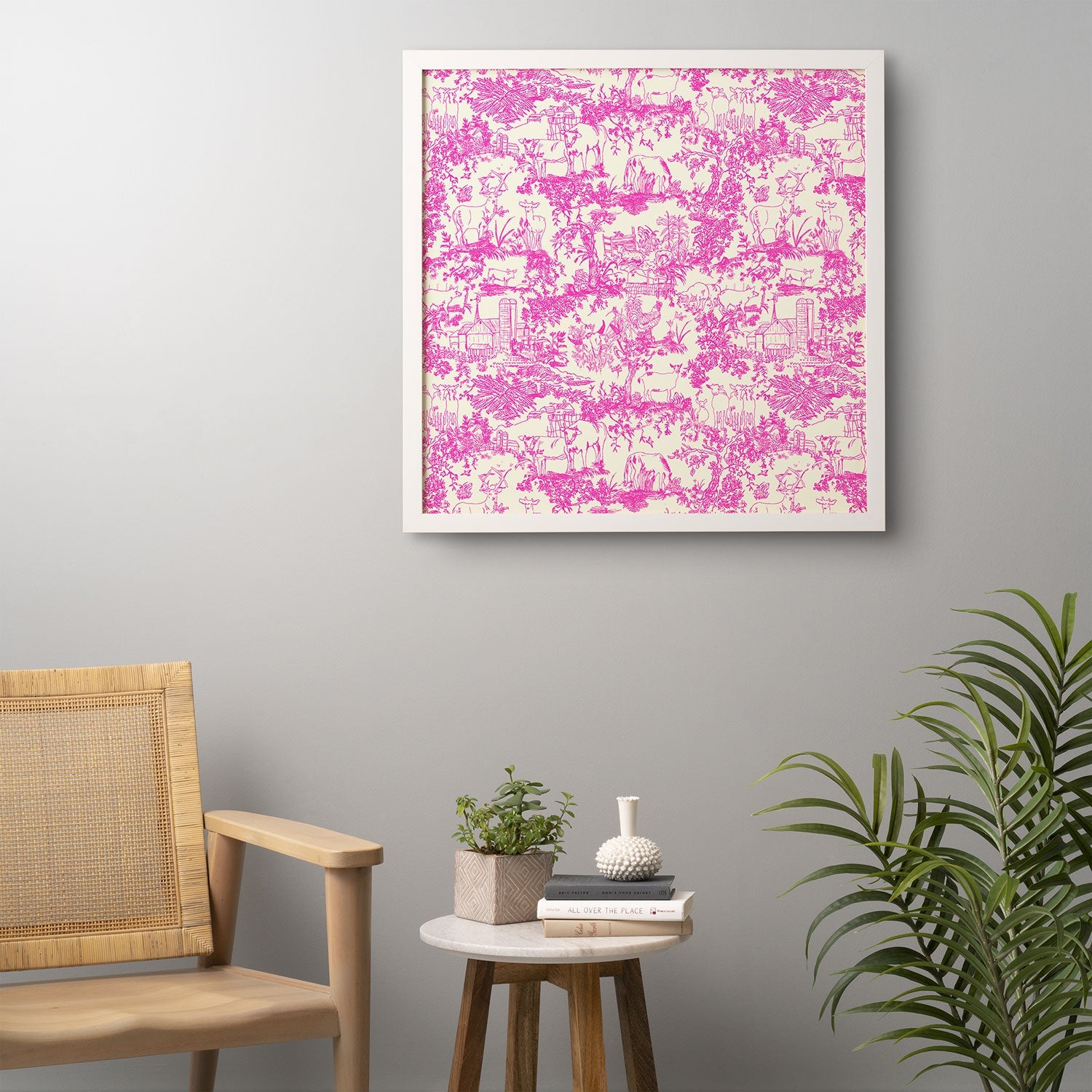 Rachelle Roberts Farm Land Toile In Pink Framed Wall Art