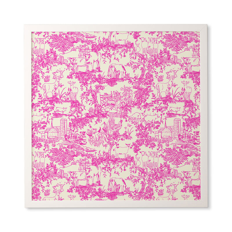 Rachelle Roberts Farm Land Toile In Pink Framed Wall Art