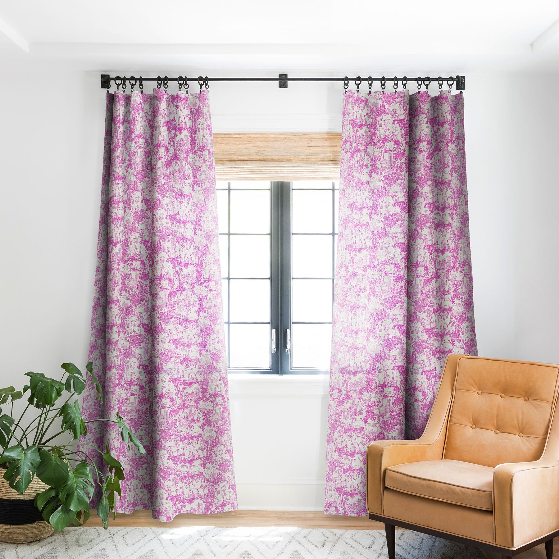 Rachelle Roberts Farm Land Toile In Pink Blackout Window Curtain
