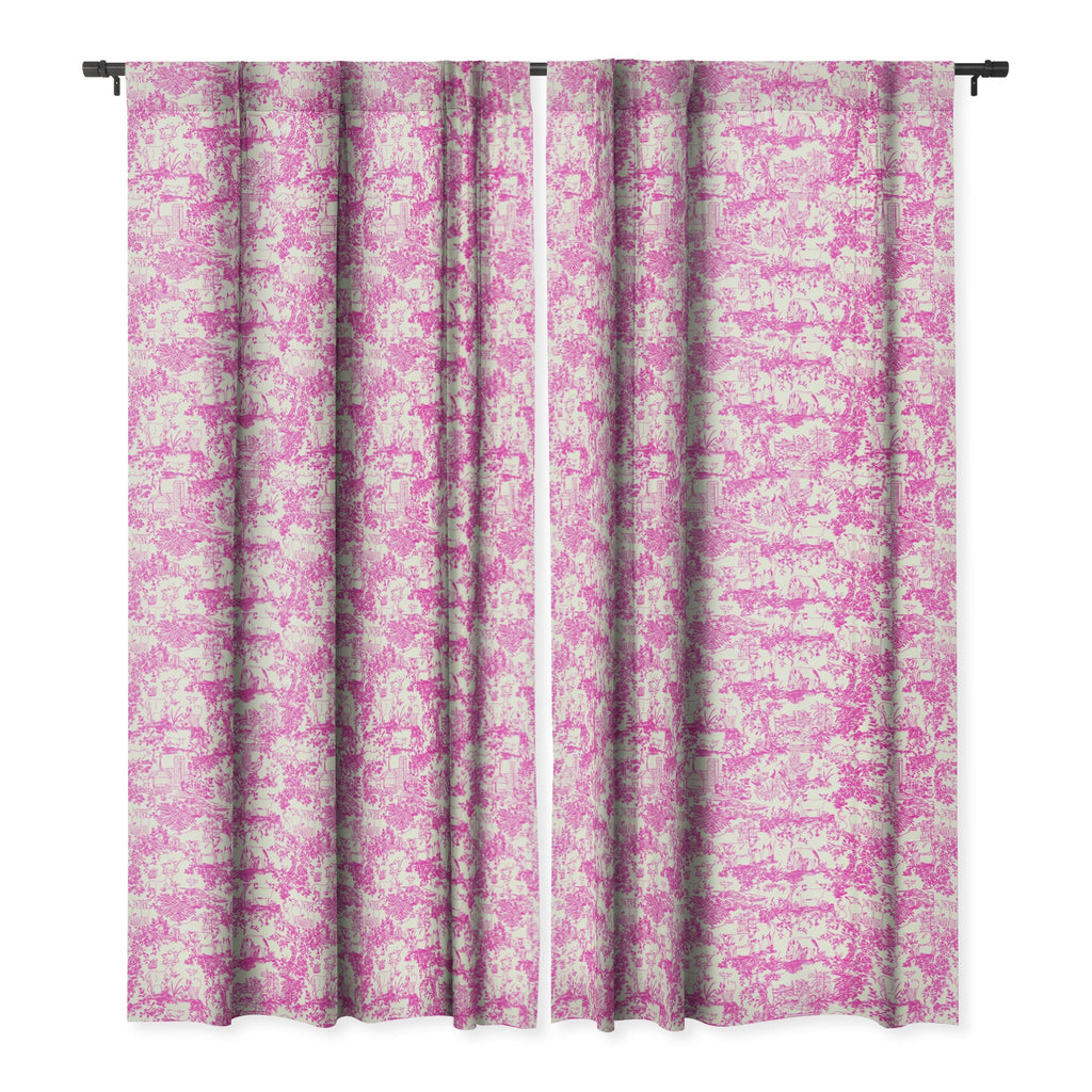 Rachelle Roberts Farm Land Toile In Pink Blackout Window Curtain
