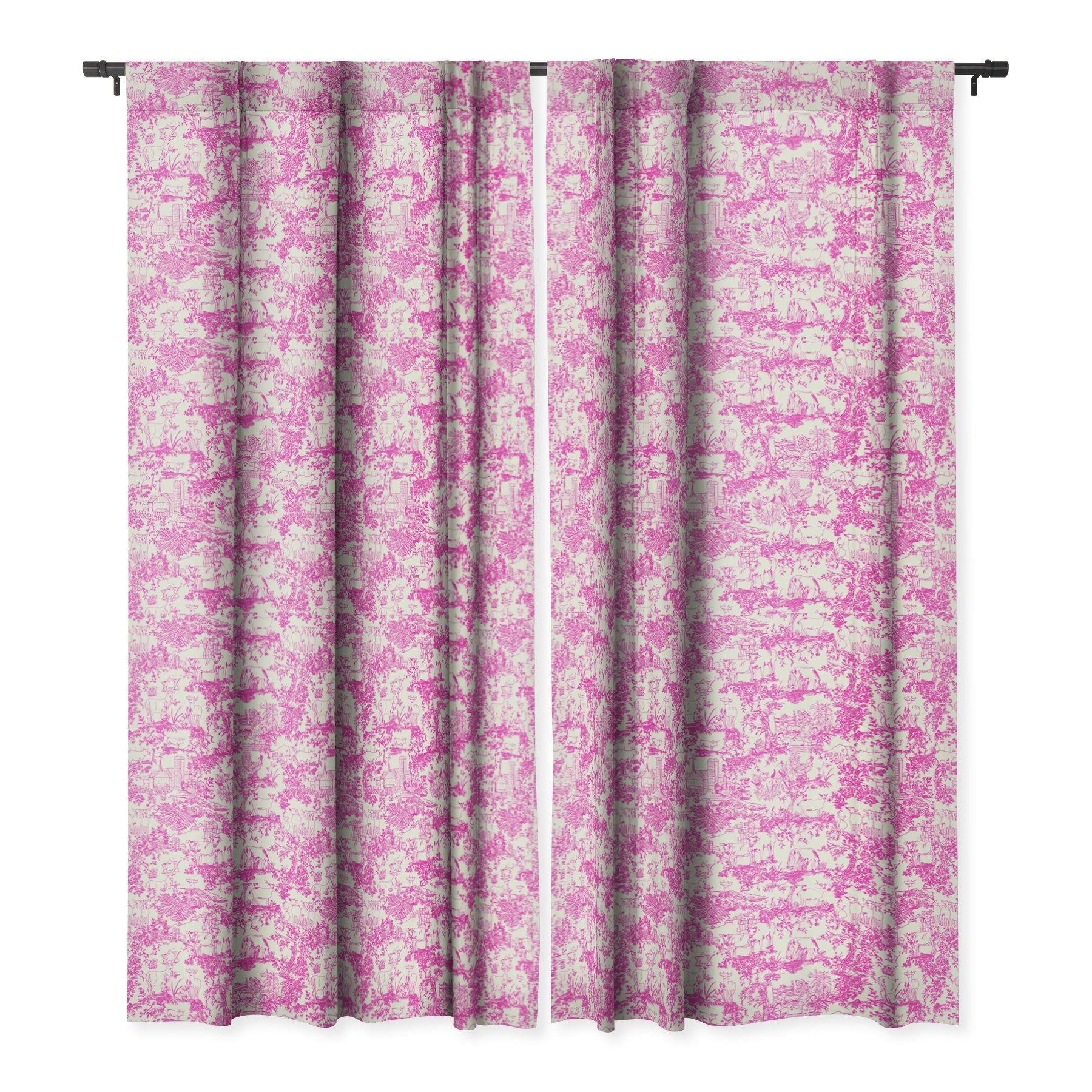 Rachelle Roberts Farm Land Toile In Pink Blackout Window Curtain