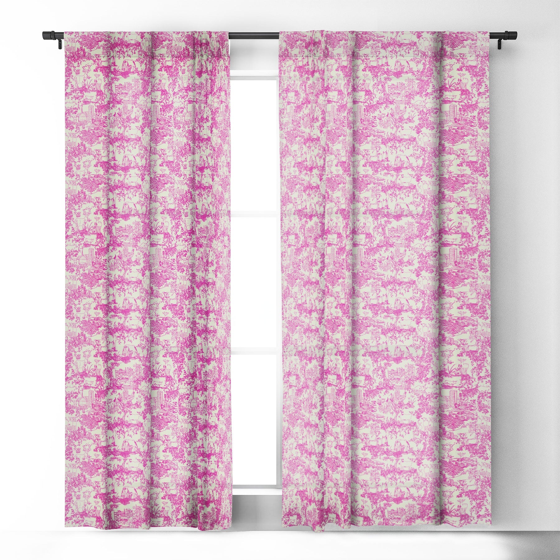 Rachelle Roberts Farm Land Toile In Pink Blackout Window Curtain