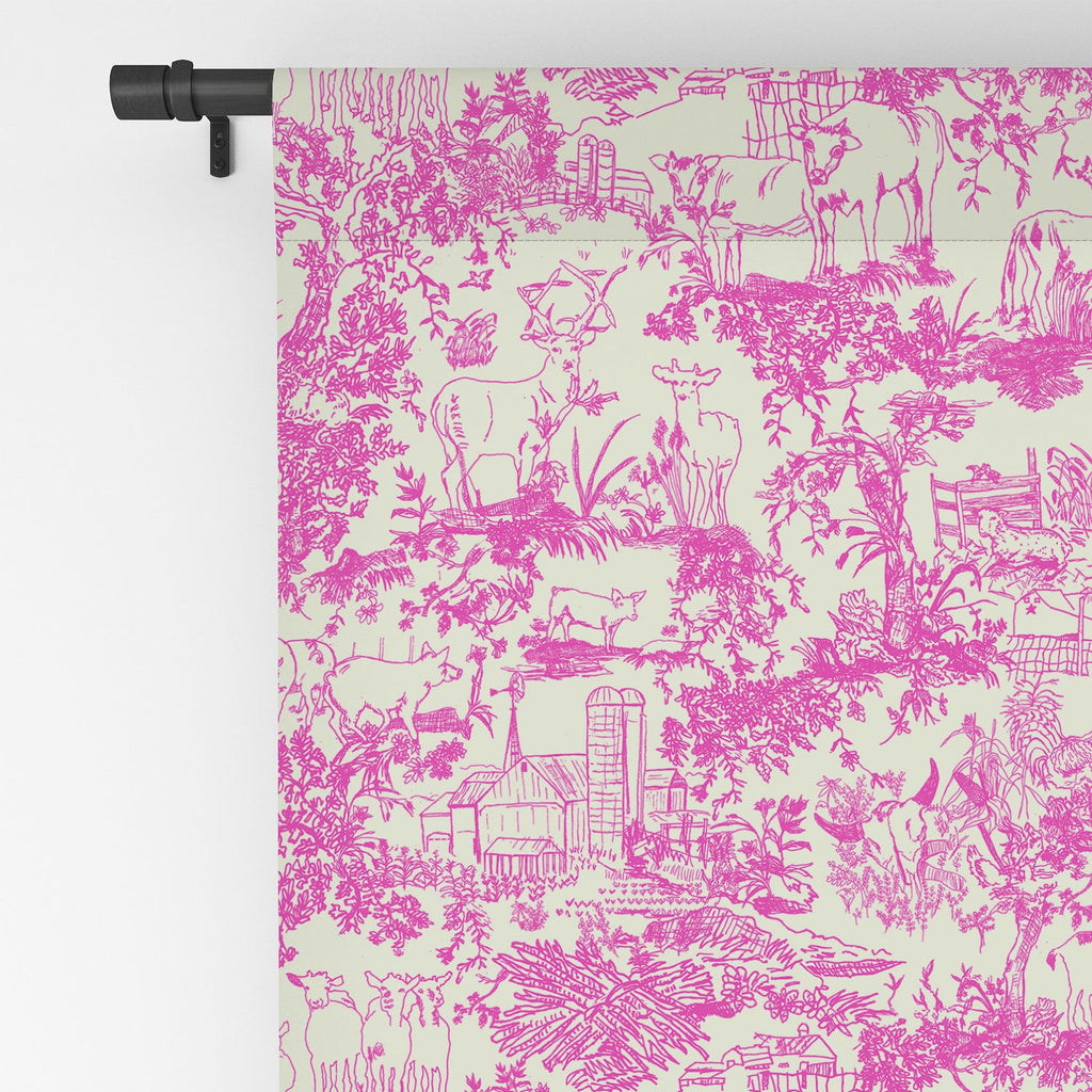 Rachelle Roberts Farm Land Toile In Pink Blackout Window Curtain