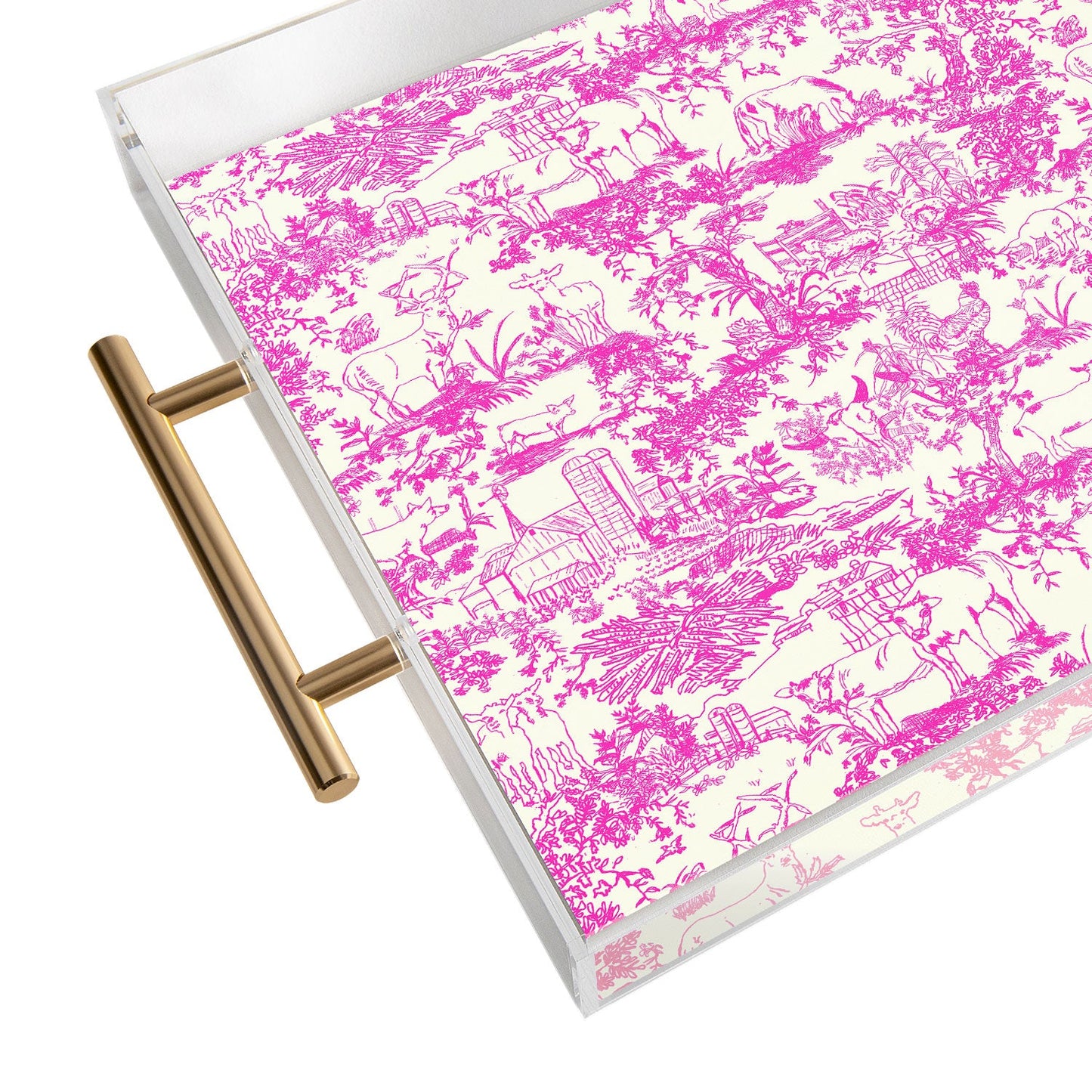 Rachelle Roberts Farm Land Toile In Pink Acrylic Tray