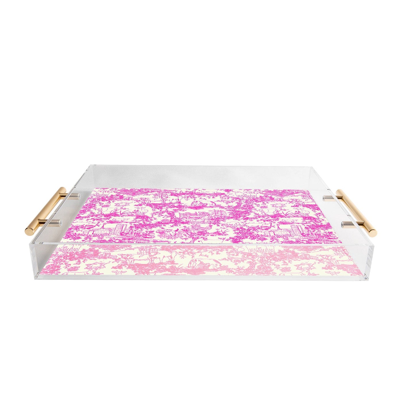 Rachelle Roberts Farm Land Toile In Pink Acrylic Tray