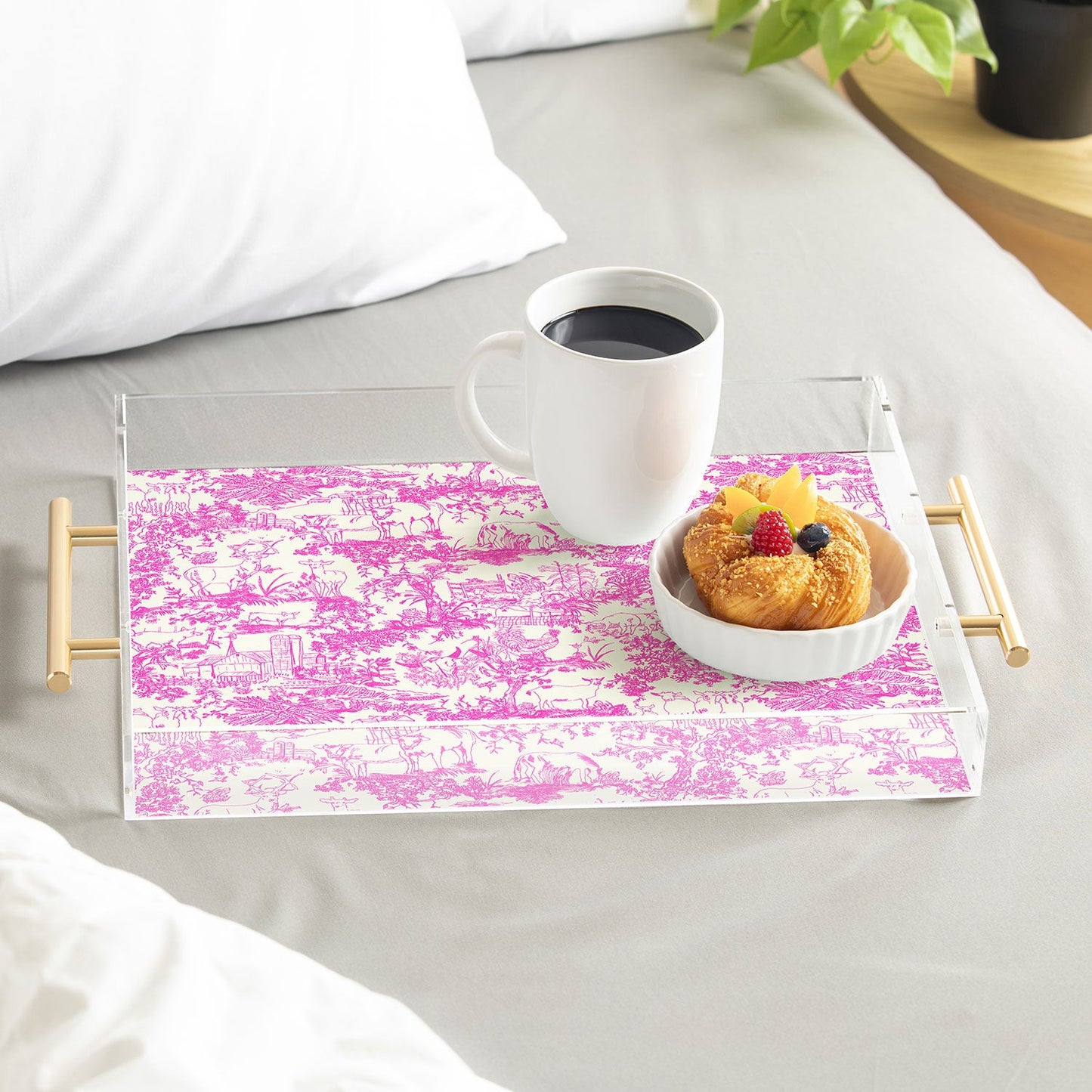 Rachelle Roberts Farm Land Toile In Pink Acrylic Tray