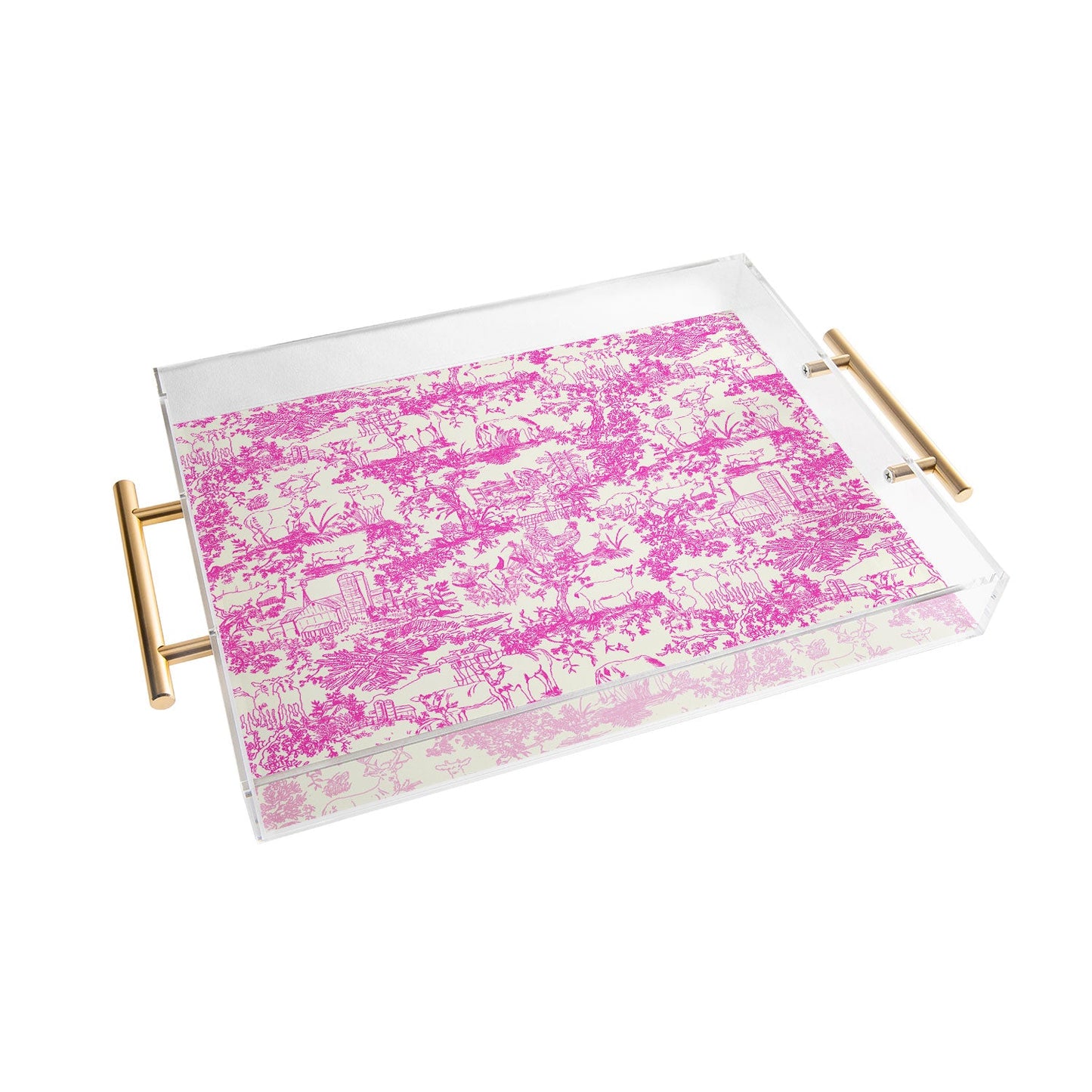Rachelle Roberts Farm Land Toile In Pink Acrylic Tray