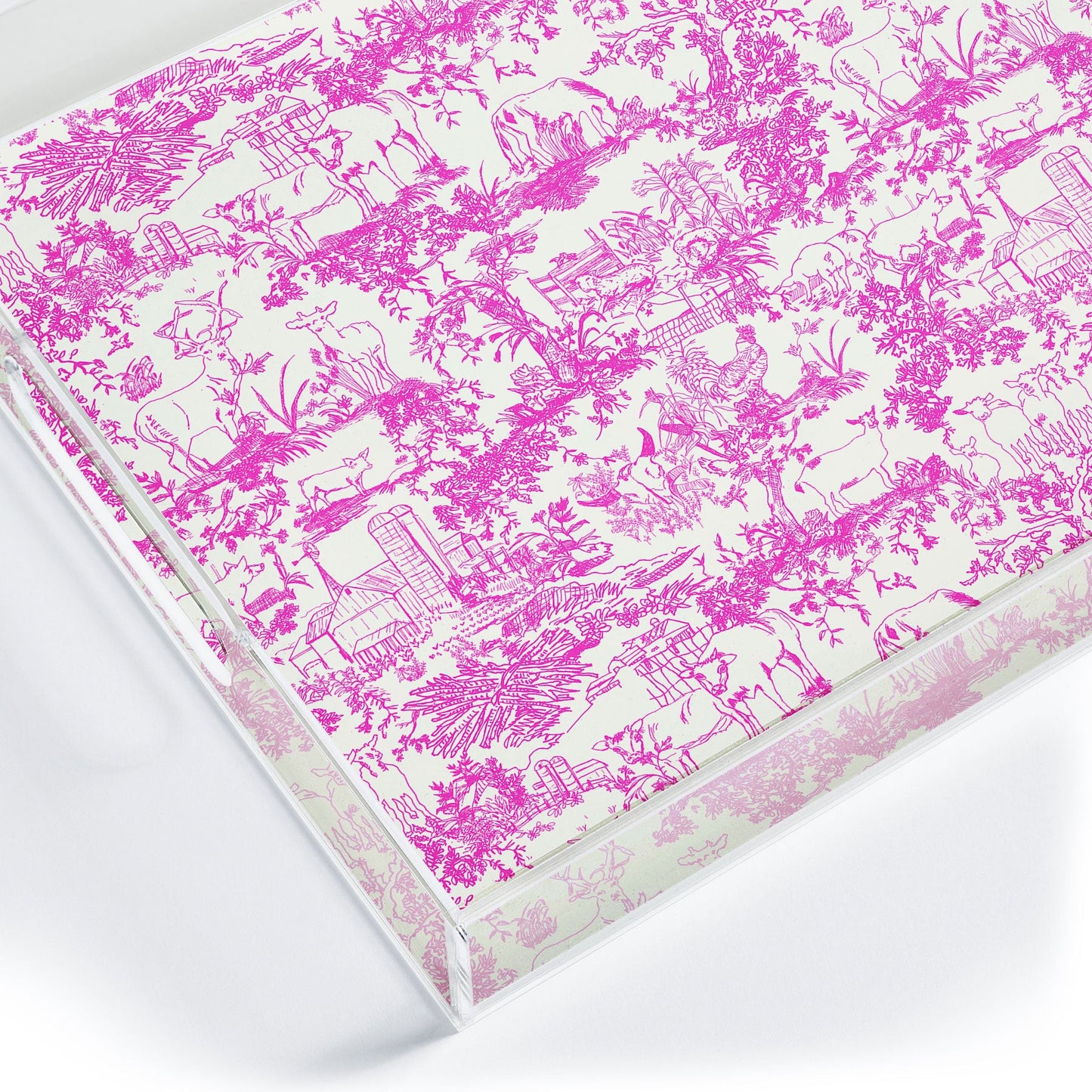 Rachelle Roberts Farm Land Toile In Pink Acrylic Tray