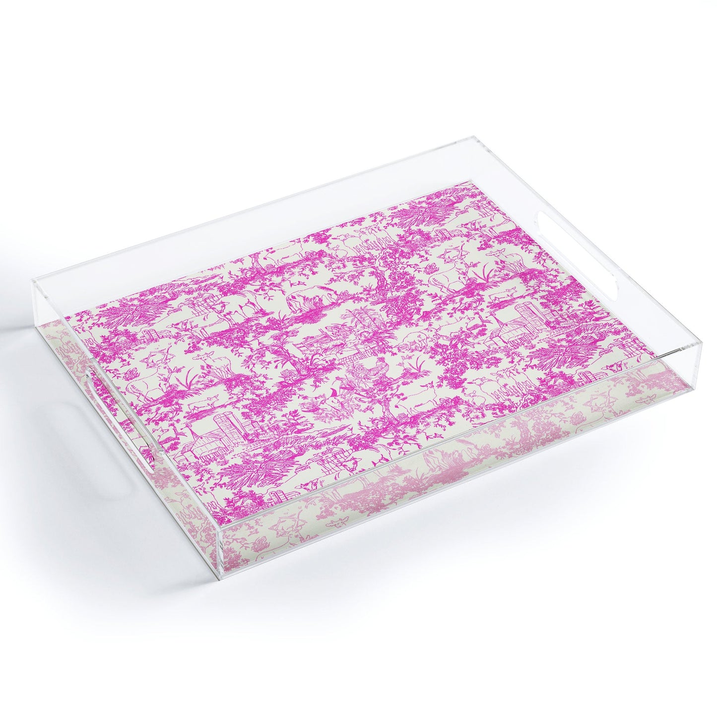 Rachelle Roberts Farm Land Toile In Pink Acrylic Tray