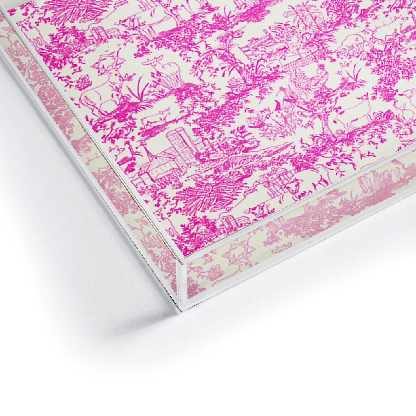 Rachelle Roberts Farm Land Toile In Pink Acrylic Tray