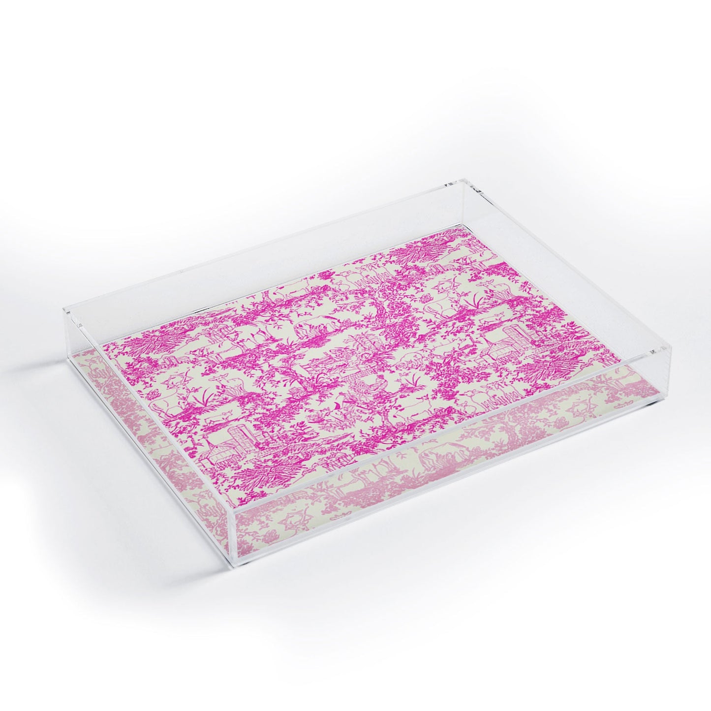 Rachelle Roberts Farm Land Toile In Pink Acrylic Tray