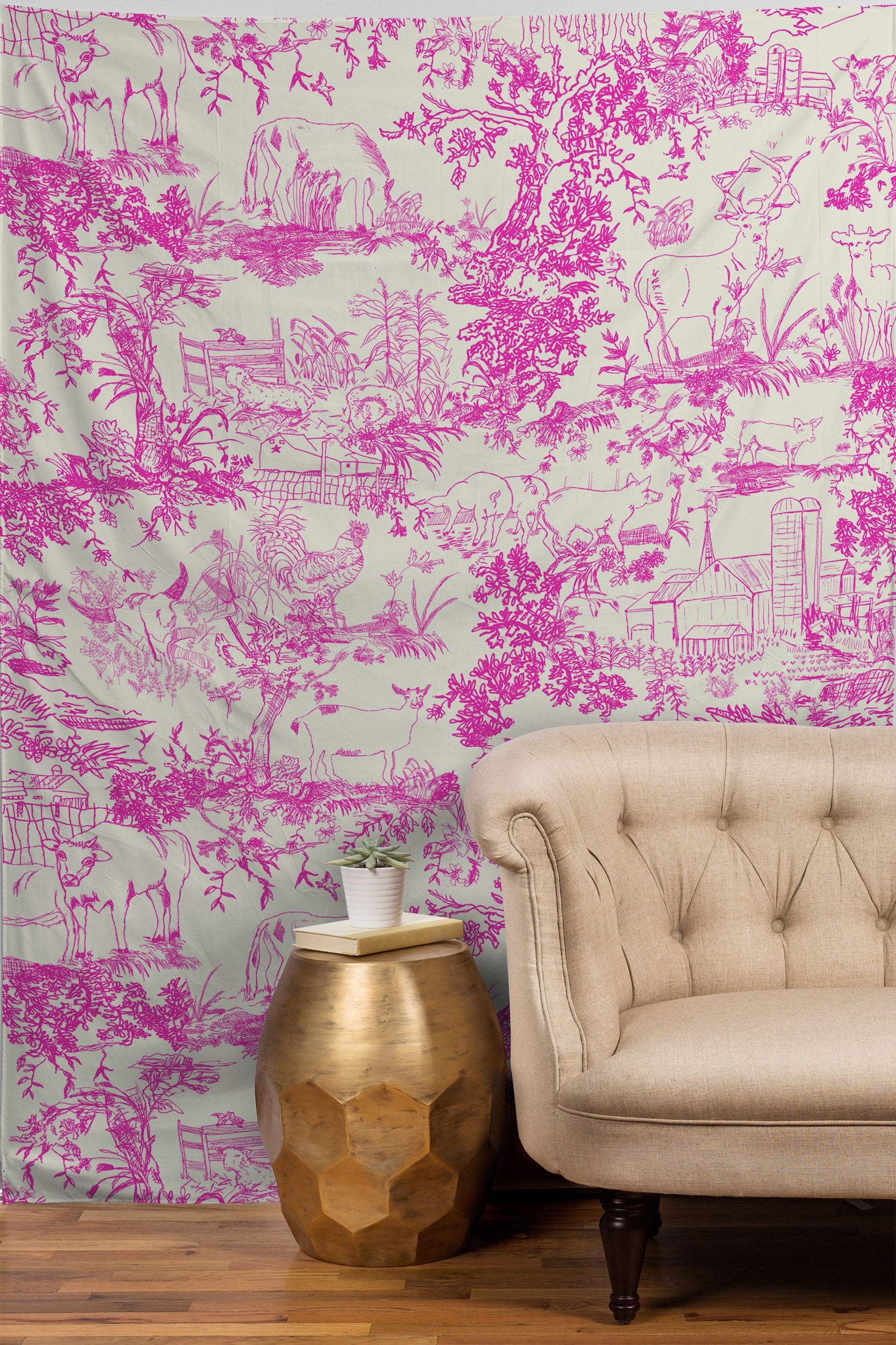 Rachelle Roberts Farm Land Toile In Pink Tapestry