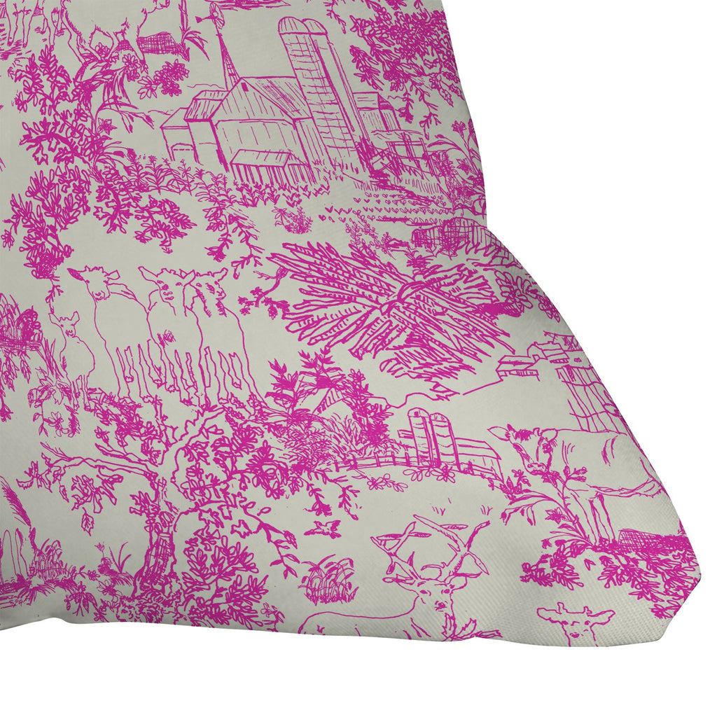 Rachelle Roberts Farm Land Toile In Pink Outdoor Throw Pillow