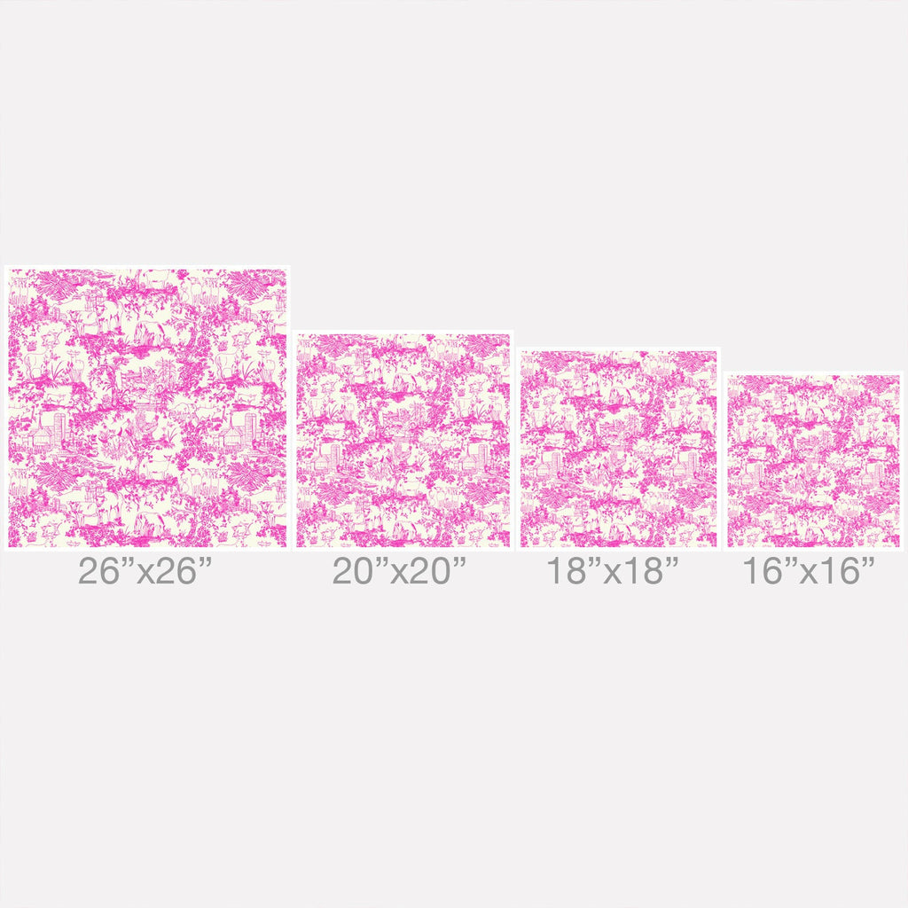 Rachelle Roberts Farm Land Toile In Pink Outdoor Throw Pillow