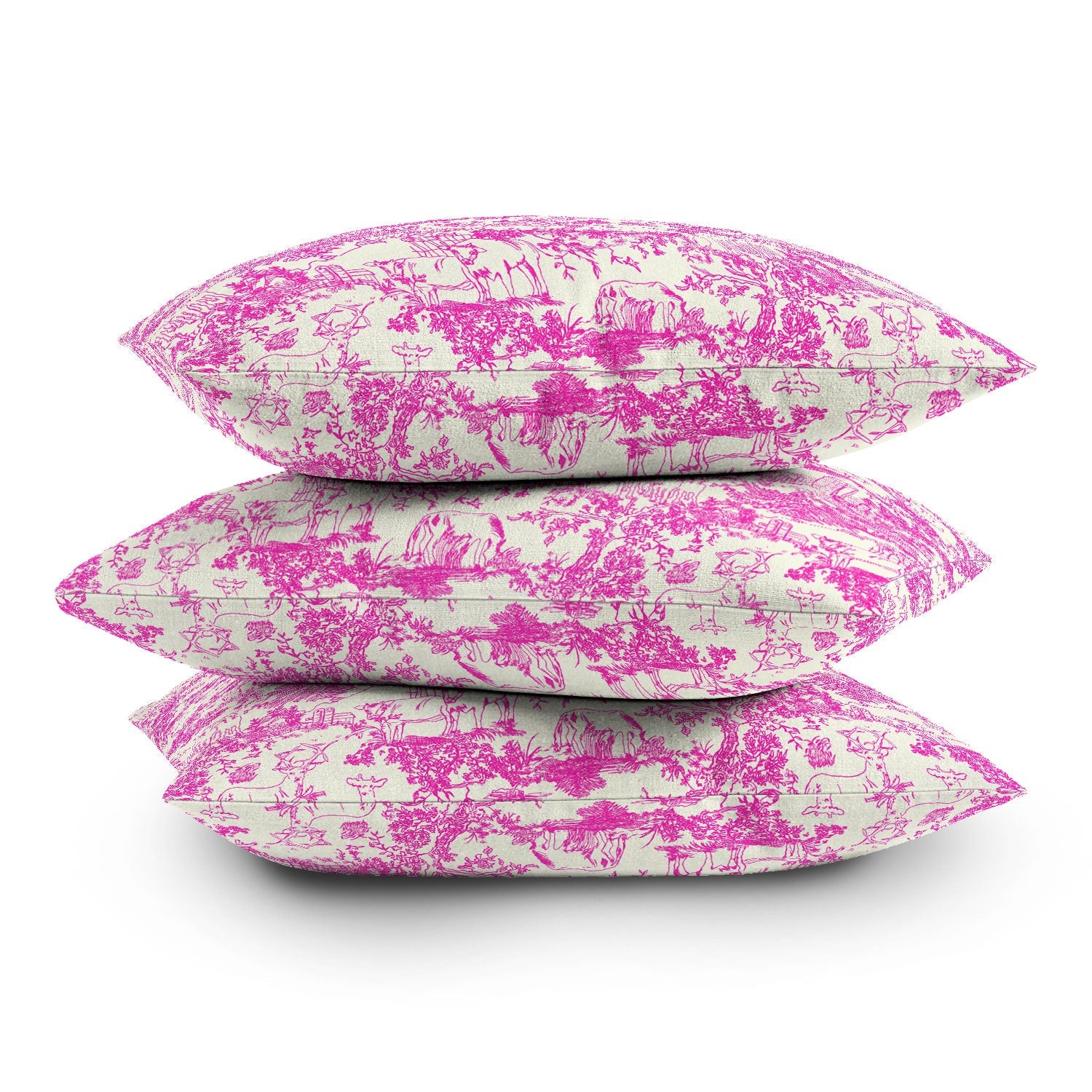 Rachelle Roberts Farm Land Toile In Pink Outdoor Throw Pillow